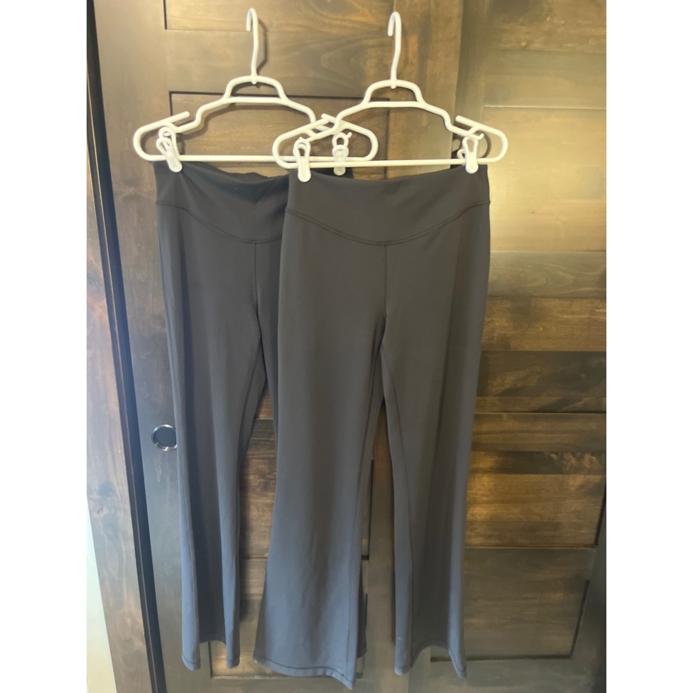 Lululemon Womens Black High Rise Flare Leg Yoga Pants Size 10 Black Logo 2 pairs